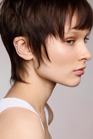 Super Mini Baguette Silver Vermeil Stud Earrings (Ball Screw)