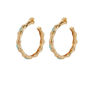 Bambou Strass Hoop Earrings - Turquoise