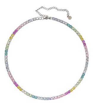 Gigi Tennis Necklace Pastel Rainbow/Silver 4Mm