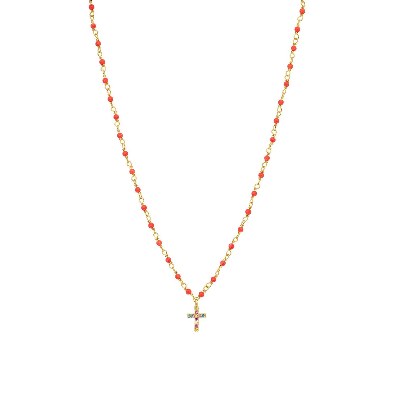 INDIA CORAL CROSS NECKLACE