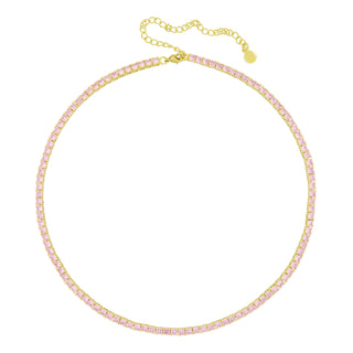 Gigi Tennis Necklace Pink/Gold 3Mm