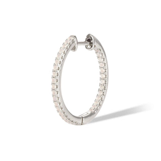 Single earring Simple Pave Hoop18Mm 925 Strl Slvr 2 Gr Wh Rh Opal