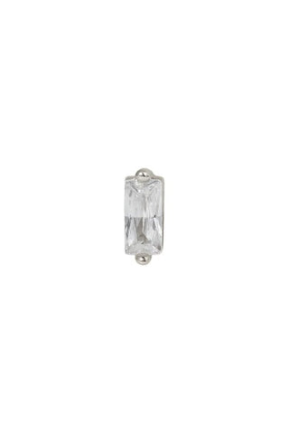 Single earring Mini baguette sterling silver stud (ball screw)