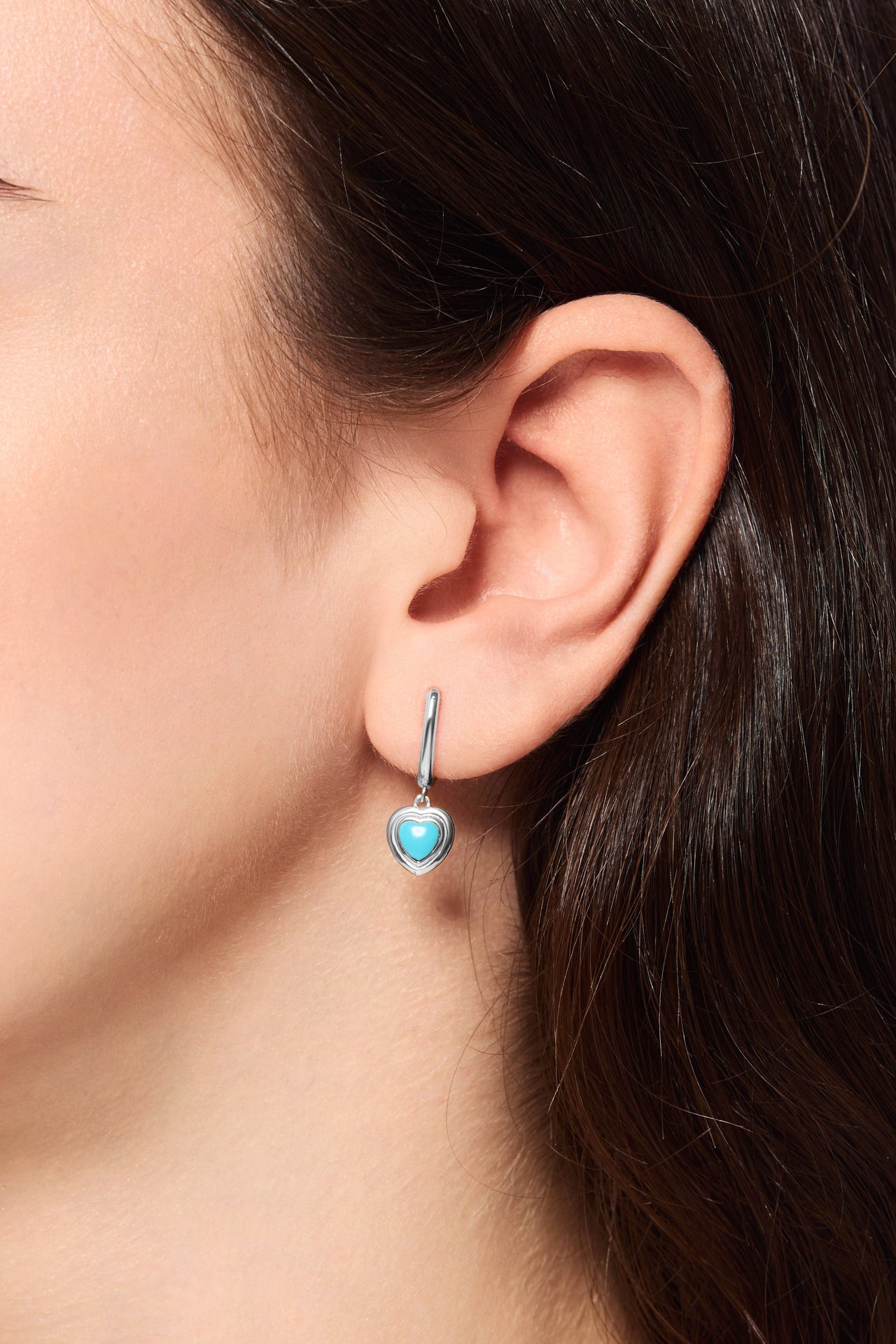 Ridge Heart Turquoise Silver Drop Earring