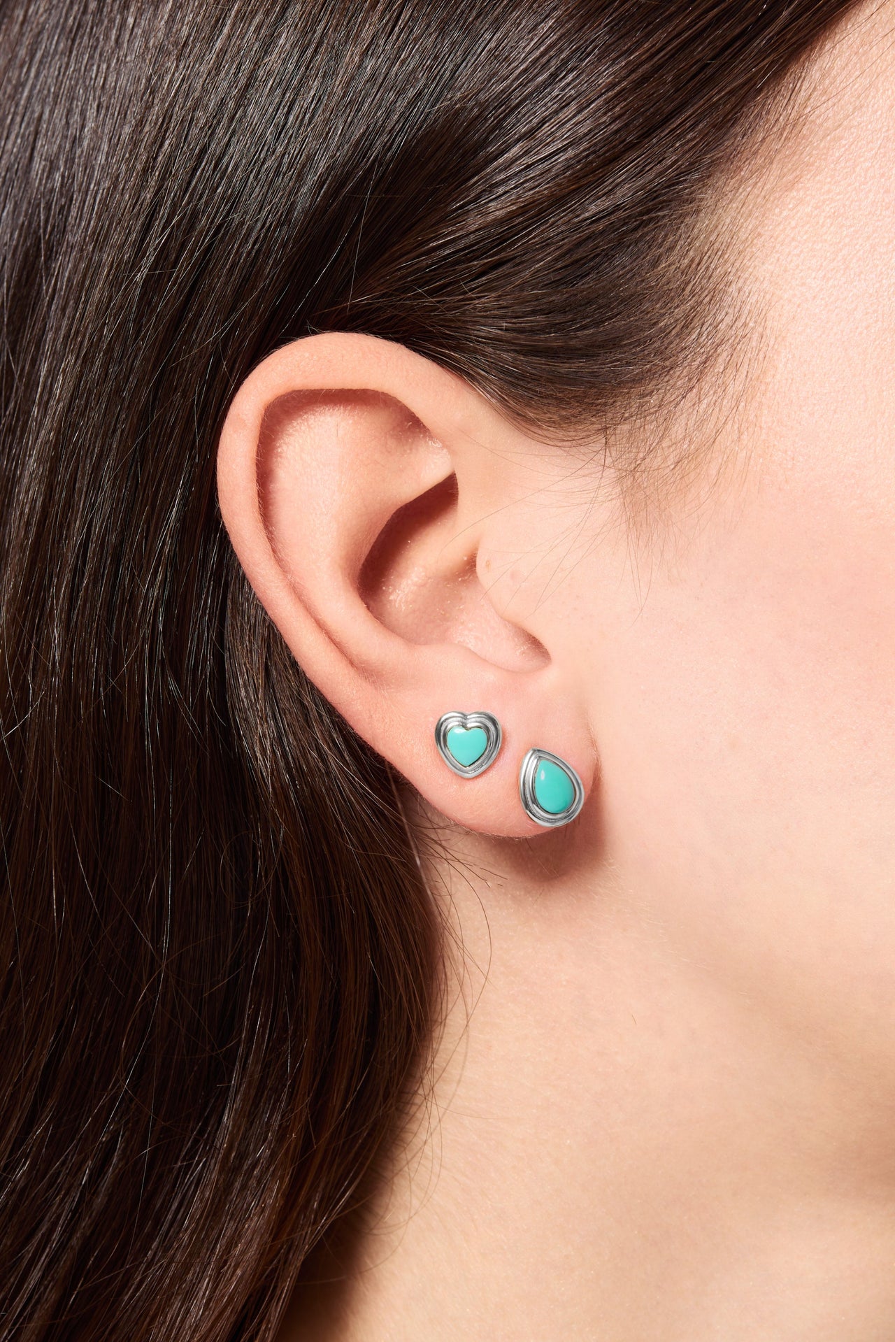 Ridge Teardrop Turquoise Silver Stud Earring