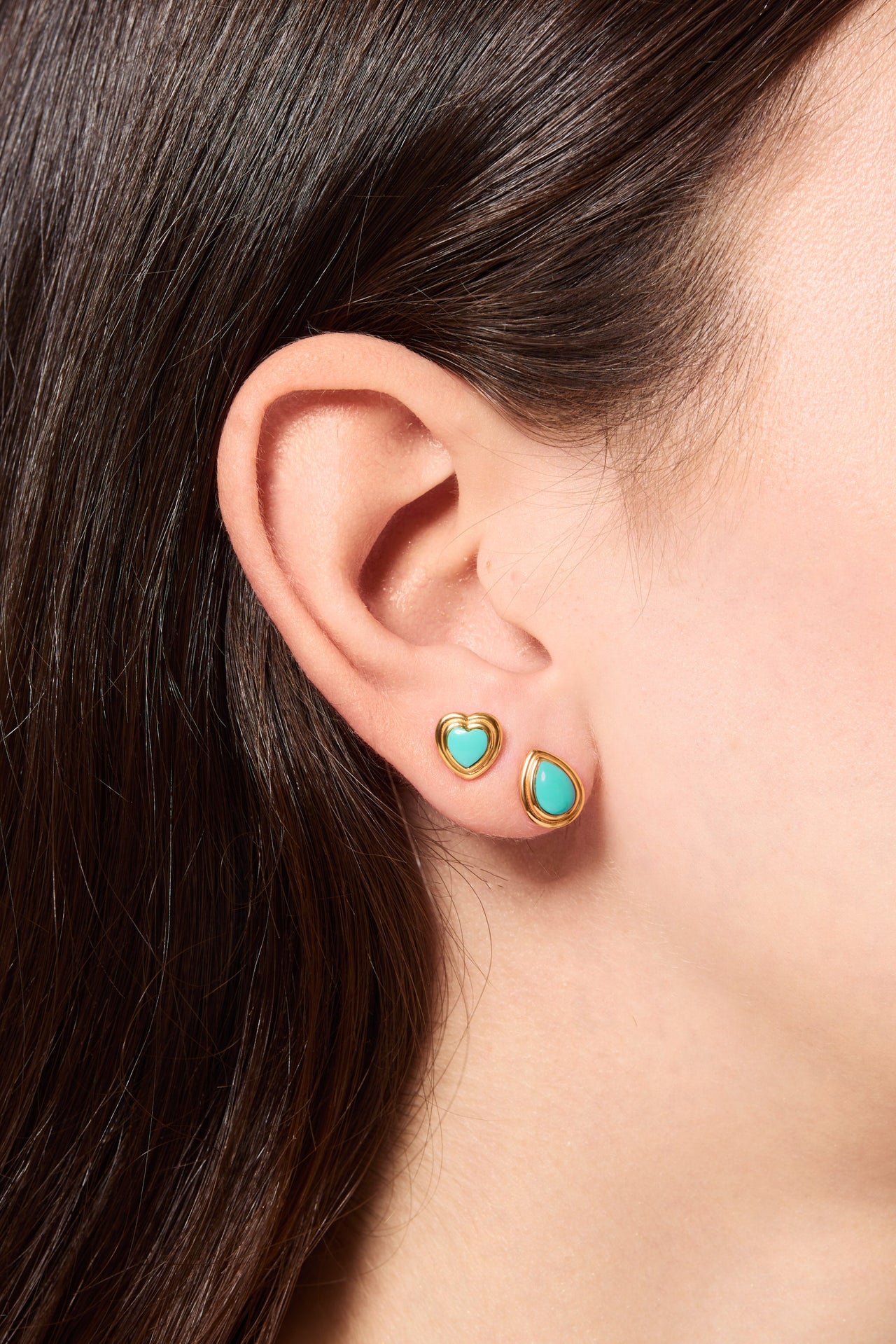 Ridge Heart Turquoise Gold Vermeil Stud Earring