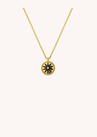 Necklace Black Flower Or