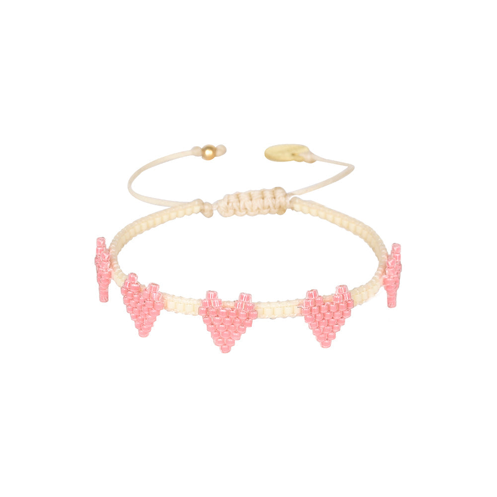 Multi Heart Row 2.0 Bracelet Beige & Pink