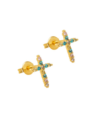Blue cross stud earrings