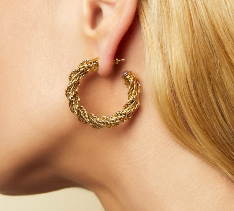 Bonnie cabochons hoop earrings small size gold