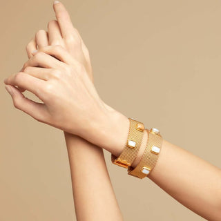 Totem stones bracelet large size gold - Cornaline & Pink Calcite