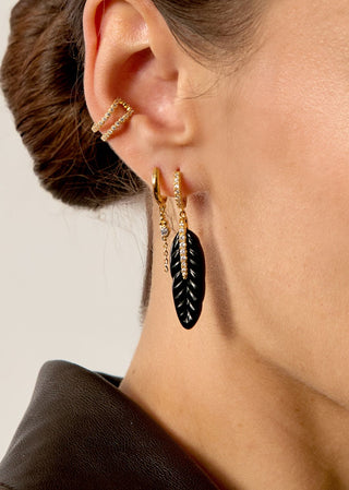EARRINGS - BLACK PLUME Or