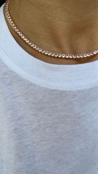 Gigi Tennis Necklace Pink/Gold 3mm