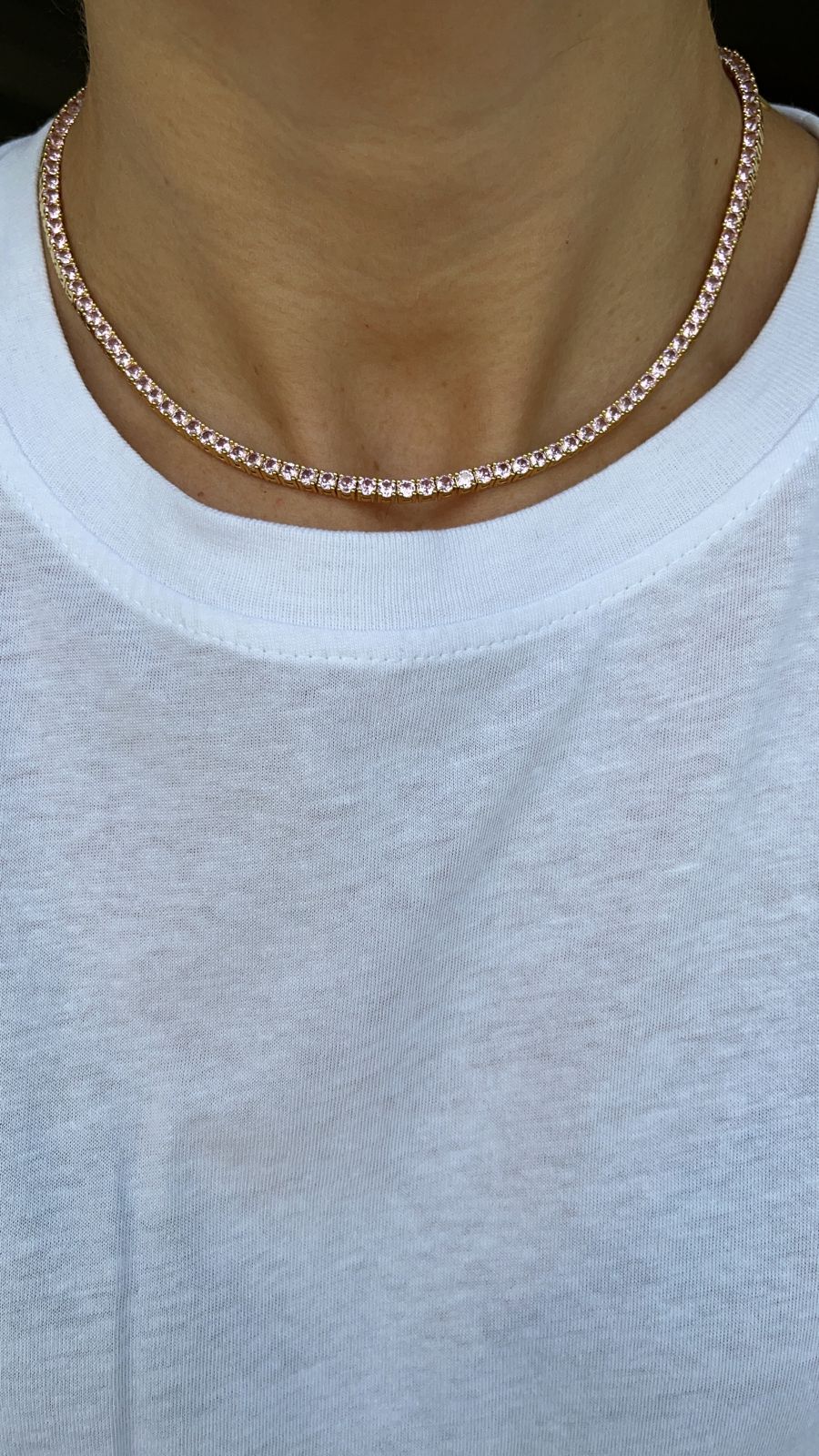 Gigi Tennis Necklace Pink/Gold 3mm