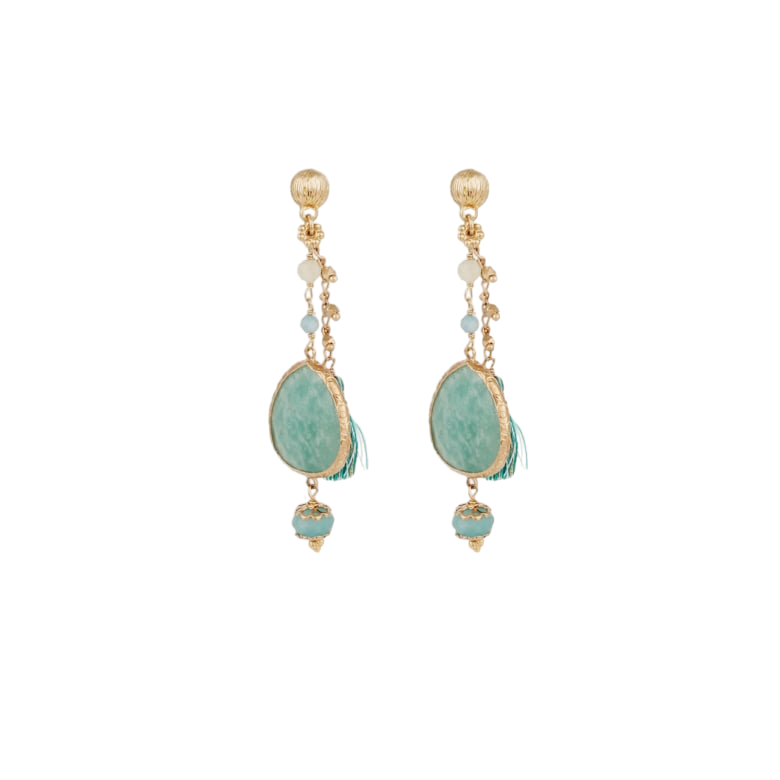 Serti Pondichérie earrings small size gold - Amazonite