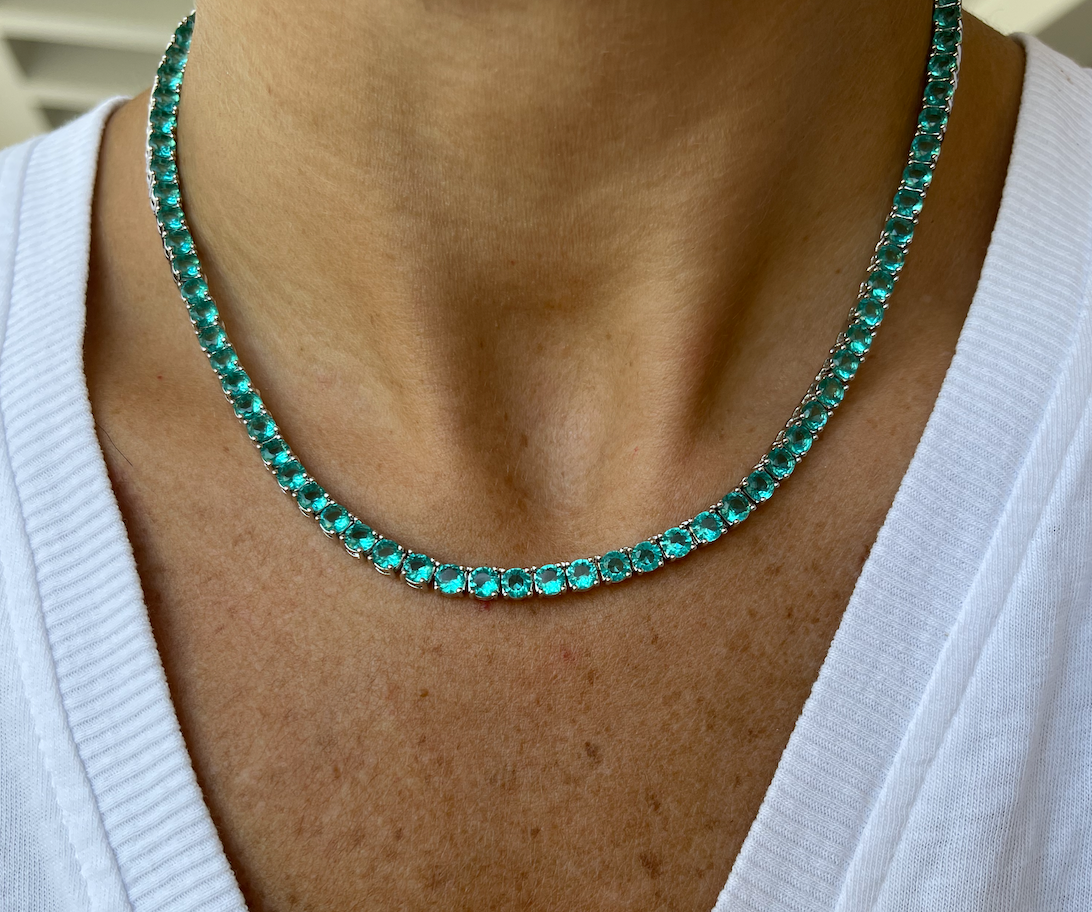 Gigi Tennis Necklace Aqua/ Silver