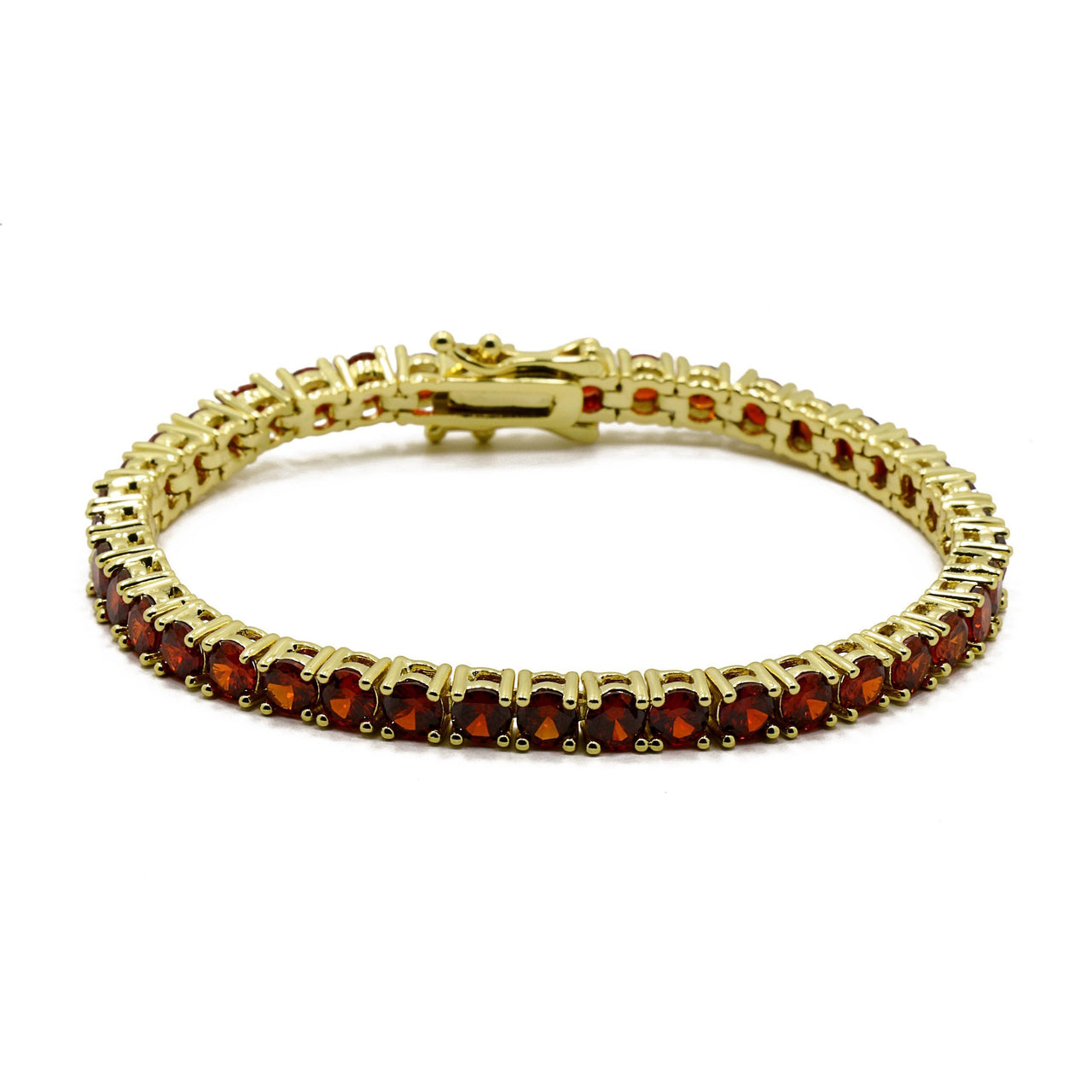 Tennis Bracelet Dark Ruby Gold 17Cm