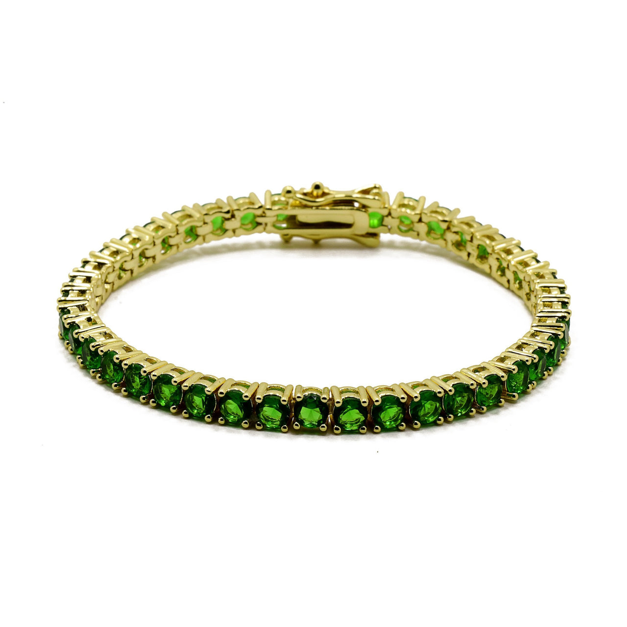 Tennis Bracelet Emerald Green Gold 17Cm