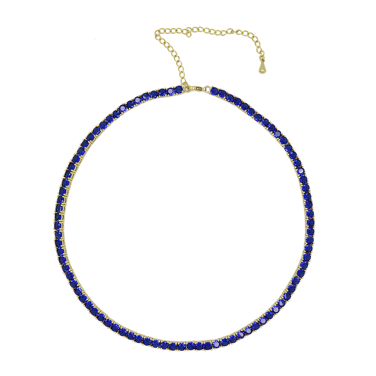 Tennis Necklace Blue Saphire Gold