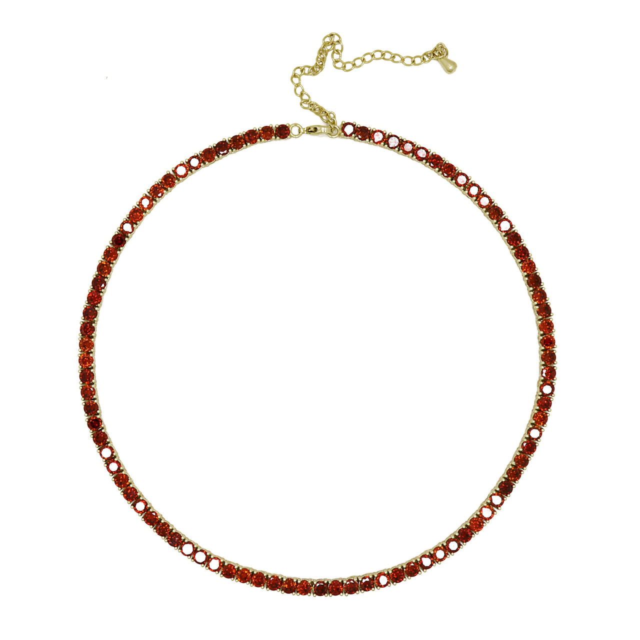 Tennis Necklace Dark Ruby Gold