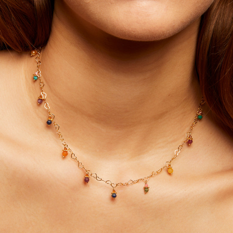 Tangerine heart Serti necklace gold